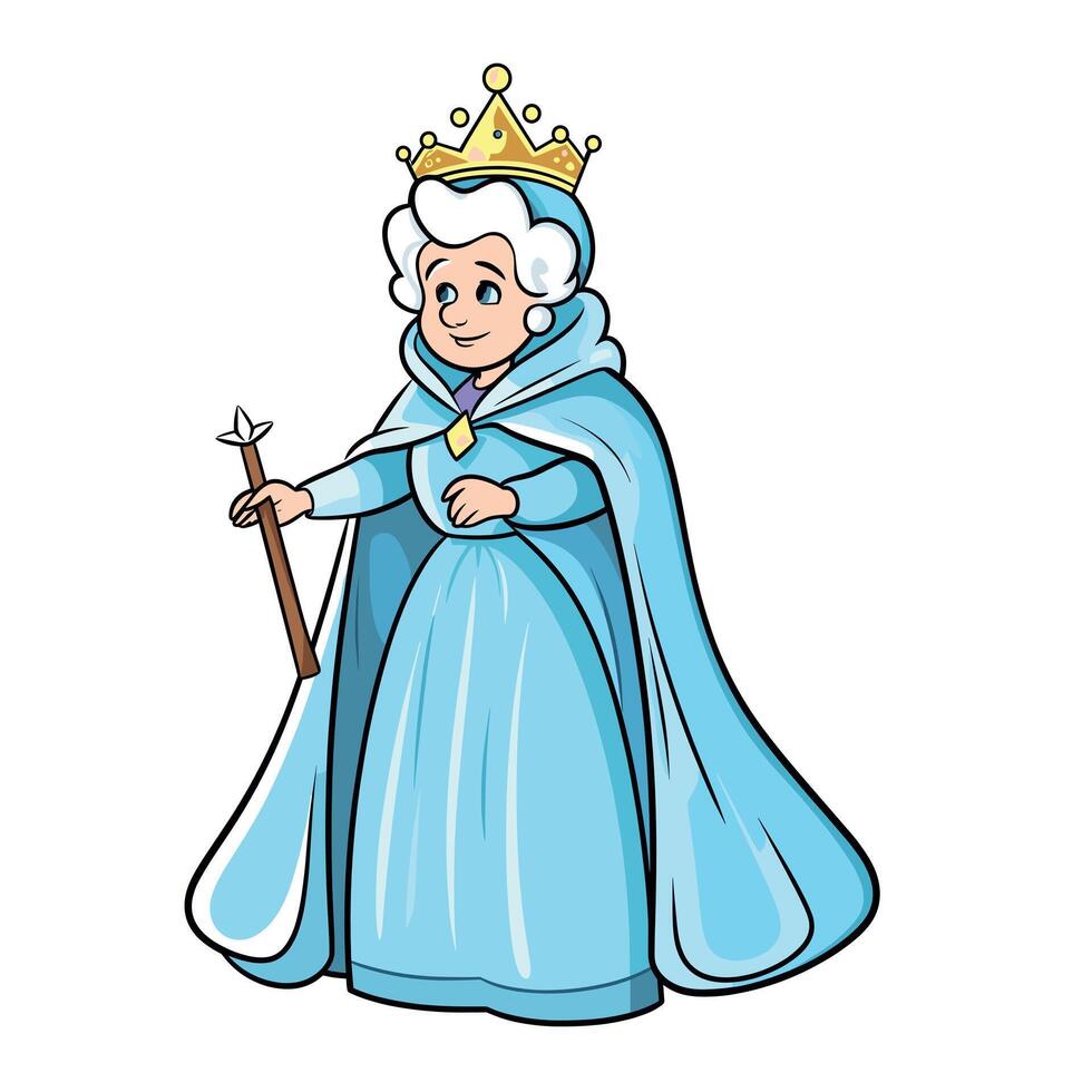 Cartoon princess in a blue gown with a crown vector