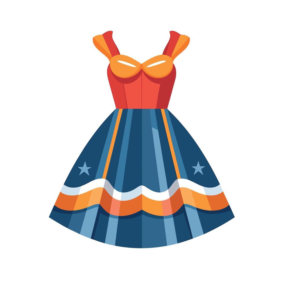 Colorful summer dress with unique design featuring stars and stripes vector
