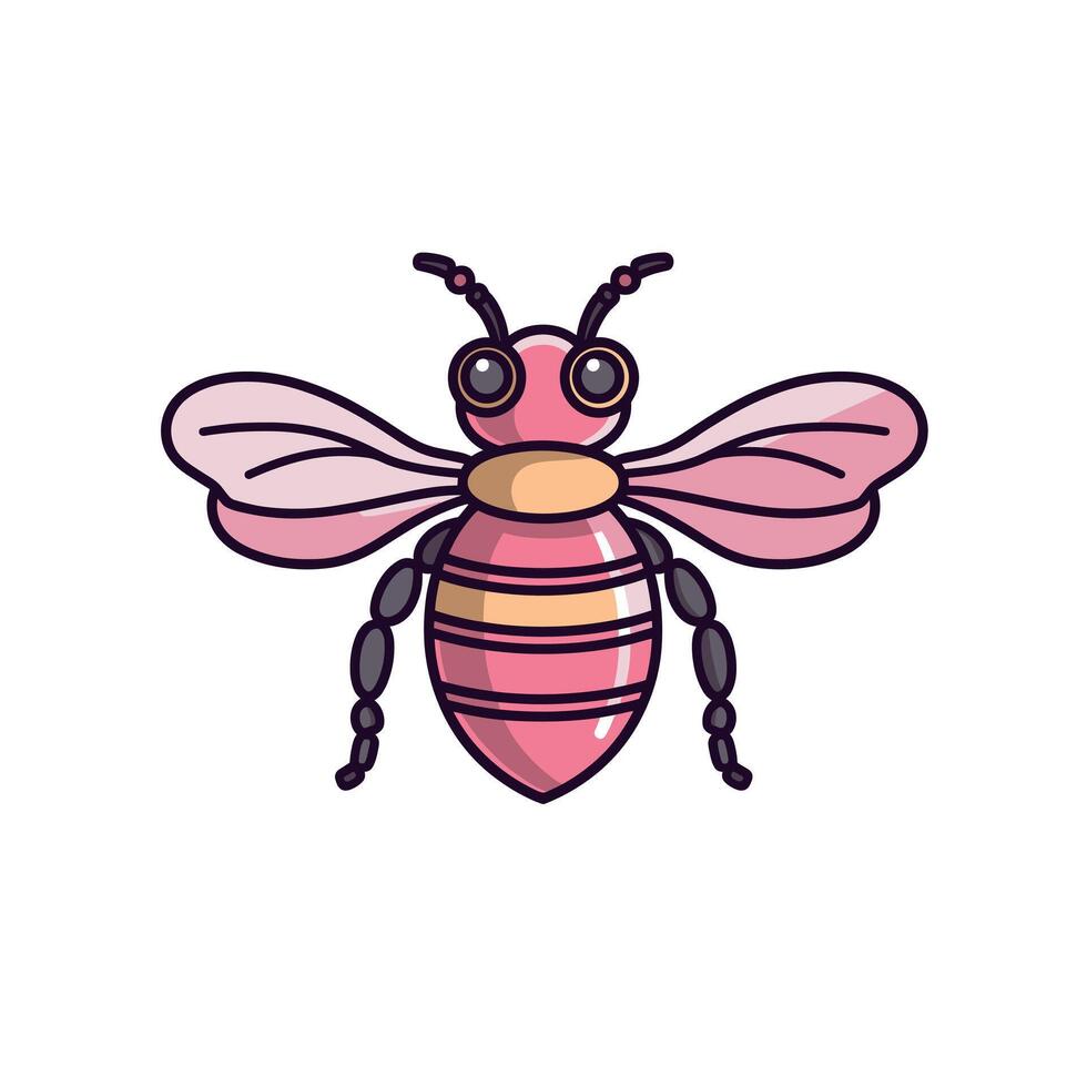 Colorful cartoon bee with pink wings and striped body vector