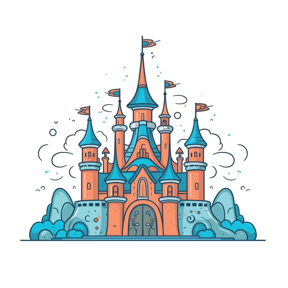 Colorful fairy tale castle with towers and flags vector
