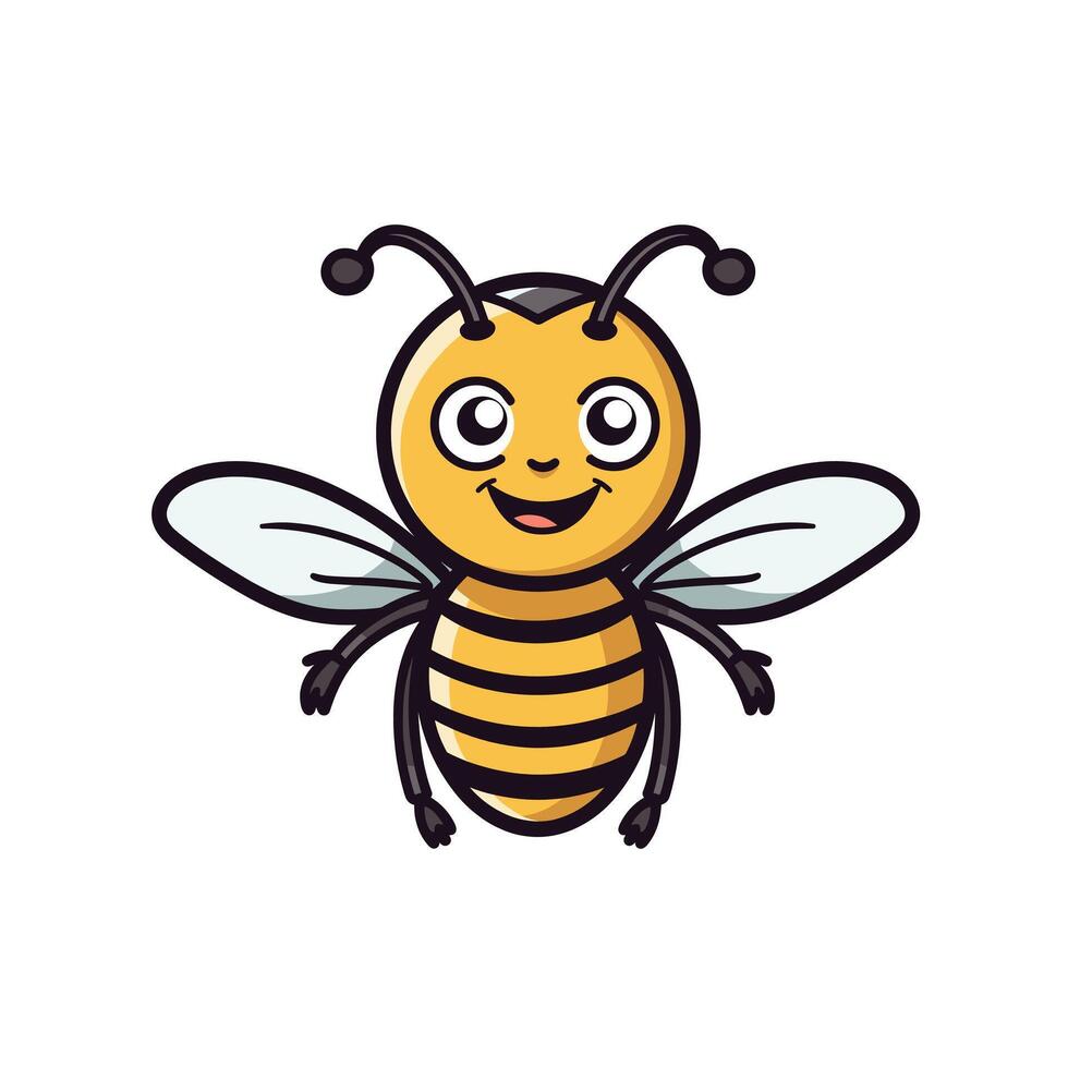 Cute cartoon bee flying with joyful expression in bright, colorful design vector