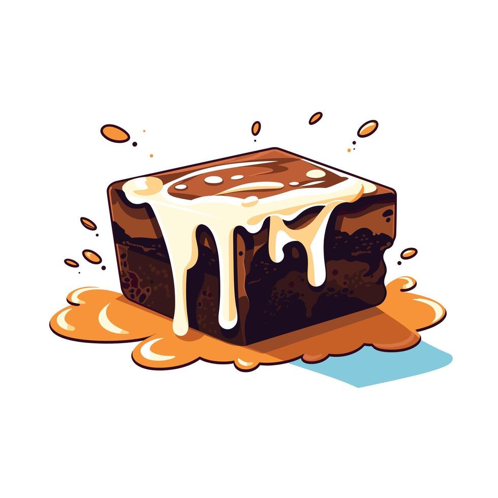 Delicious brownie with melting icing on a plate vector
