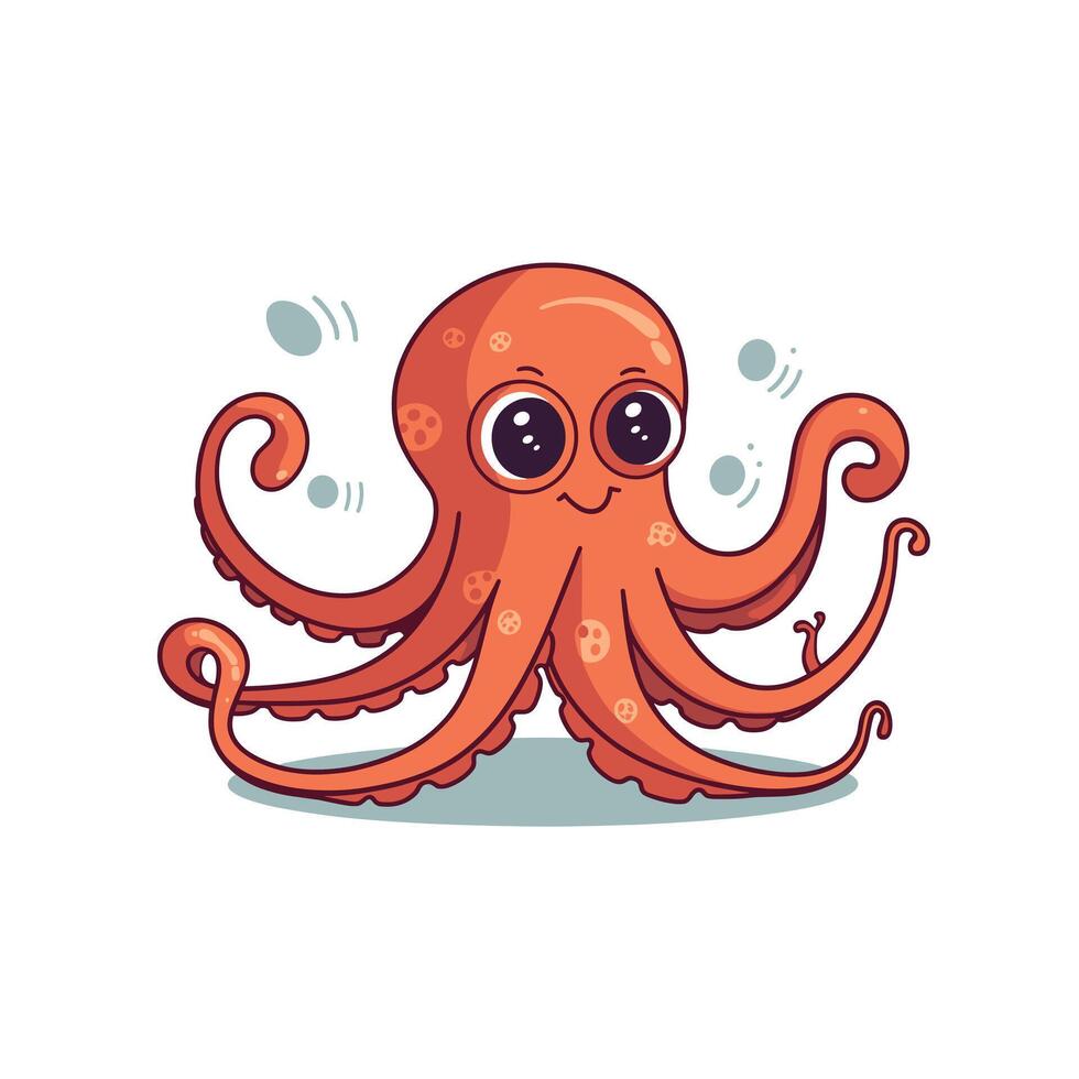 Cute orange cartoon octopus with big eyes and a playful expression in a whimsical underwater setting vector