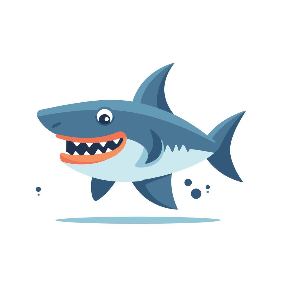 Cartoon shark swimming joyfully in the ocean with a playful expression and vibrant colors vector