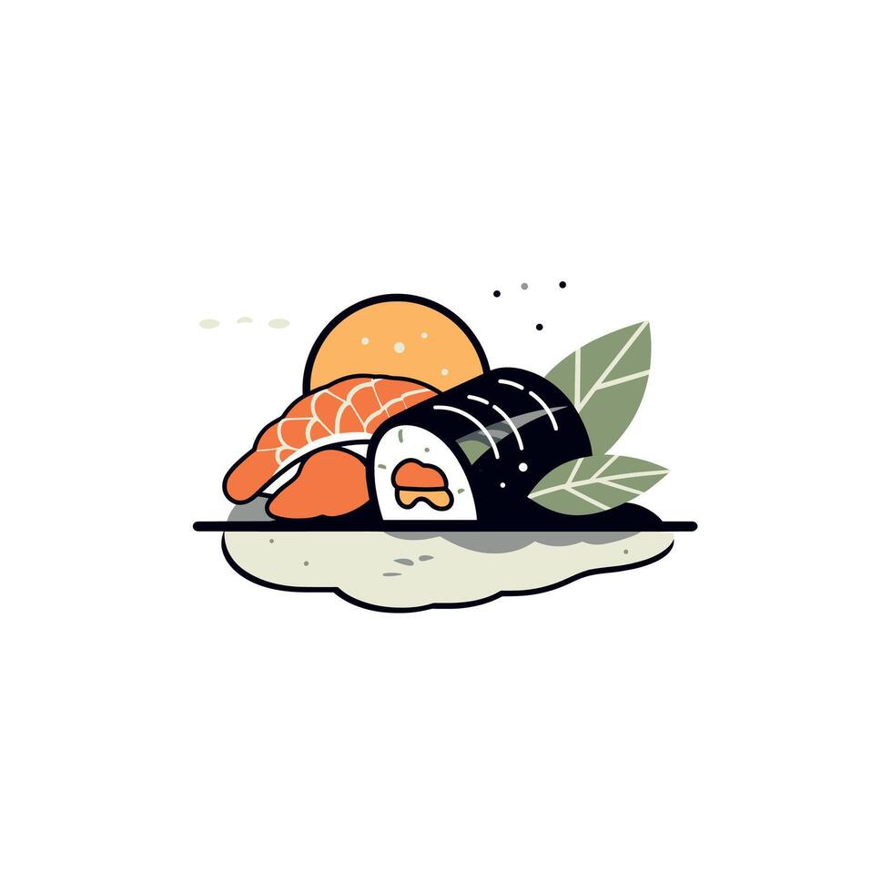 Sushi platter with fresh ingredients and sunset view vector