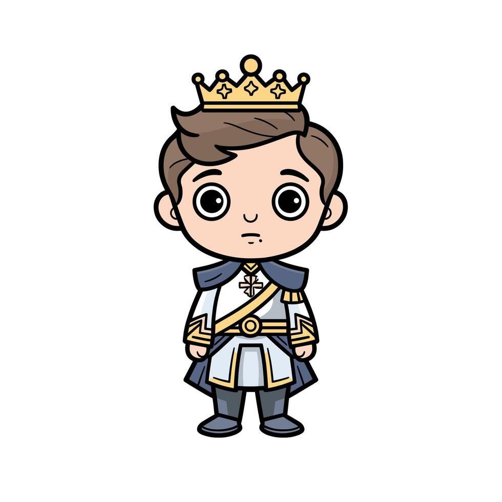 Young prince character wearing a crown and royal attire vector