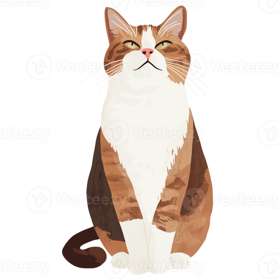 Cute Cartoon Feline Sitting Calmly isolate on transparent backgorund. png