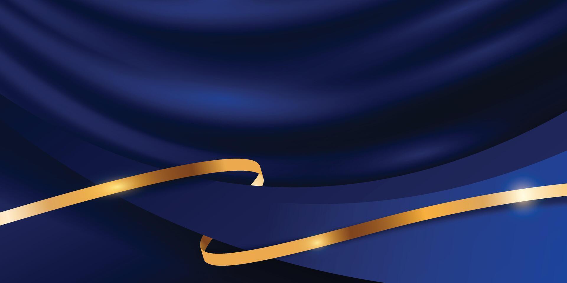 Blue luxury with golden ribbon background. vector