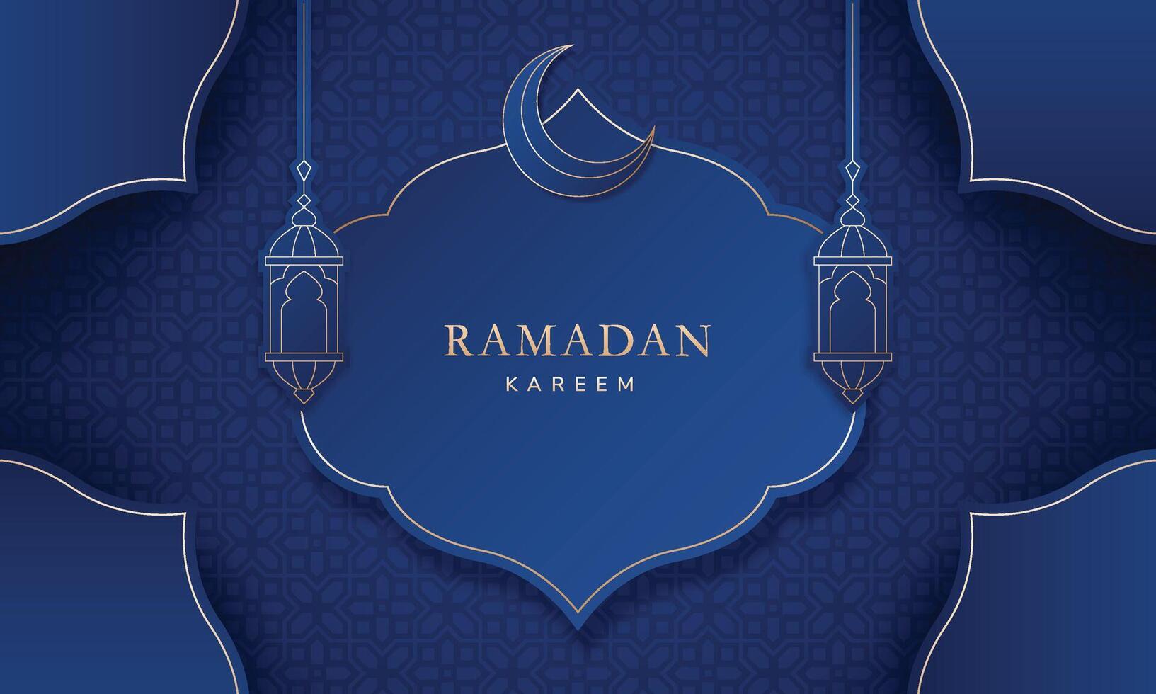 Modern decoration paper style ramadan. Islamic holiday greetings background with crescent moon and lantern. vector