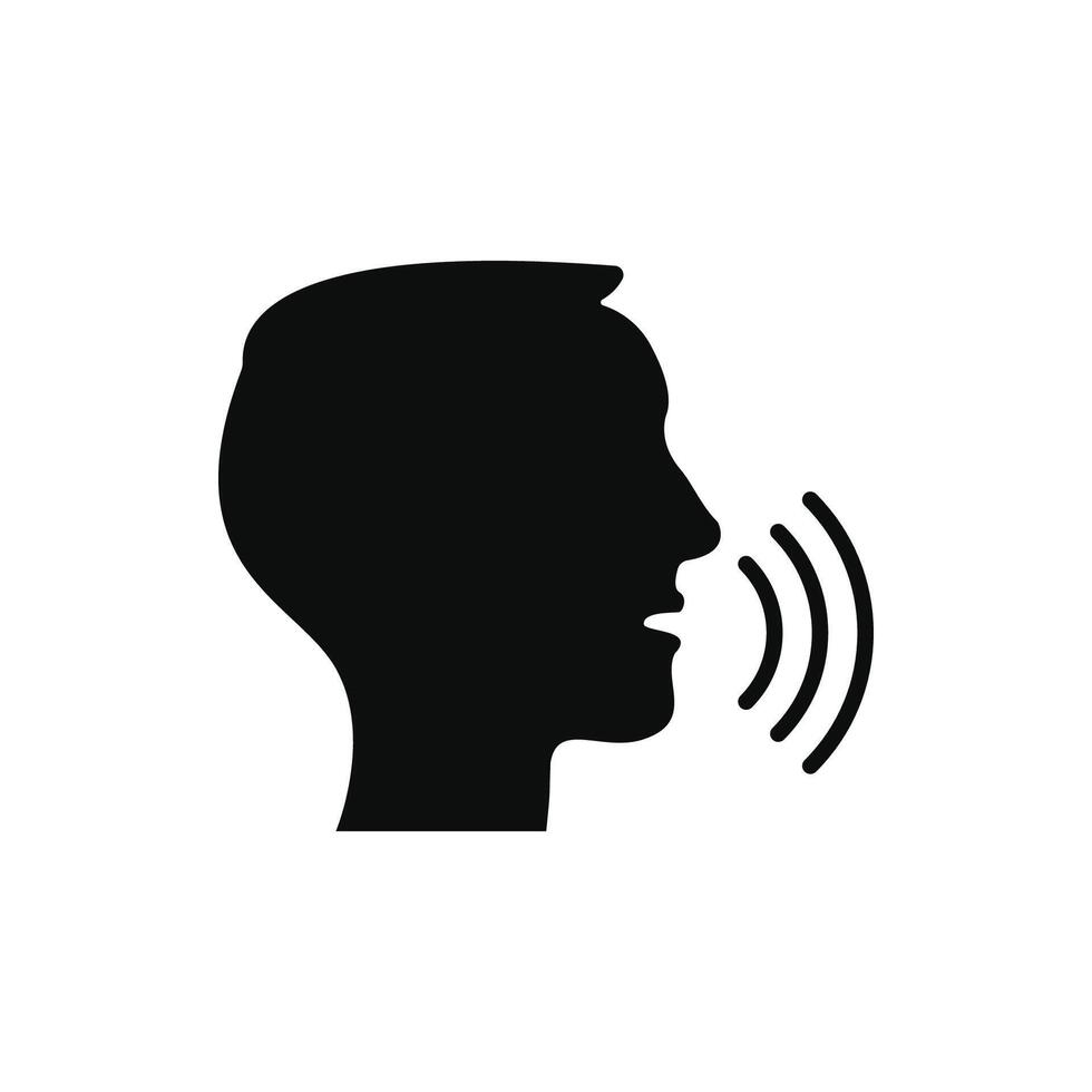 Speak icon, talk or talking person sign, speech icon for interview, interact and talks controls, man with open mouth vector