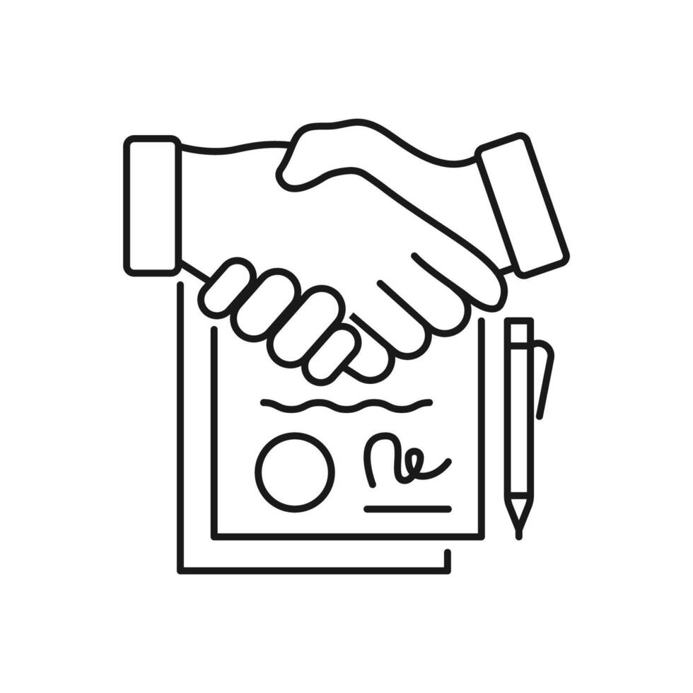Signed contract linear icon. Agreement, deal. Thin line illustration. Corporate policies. Ethical obligations. Contour symbol. isolated outline drawing. vector