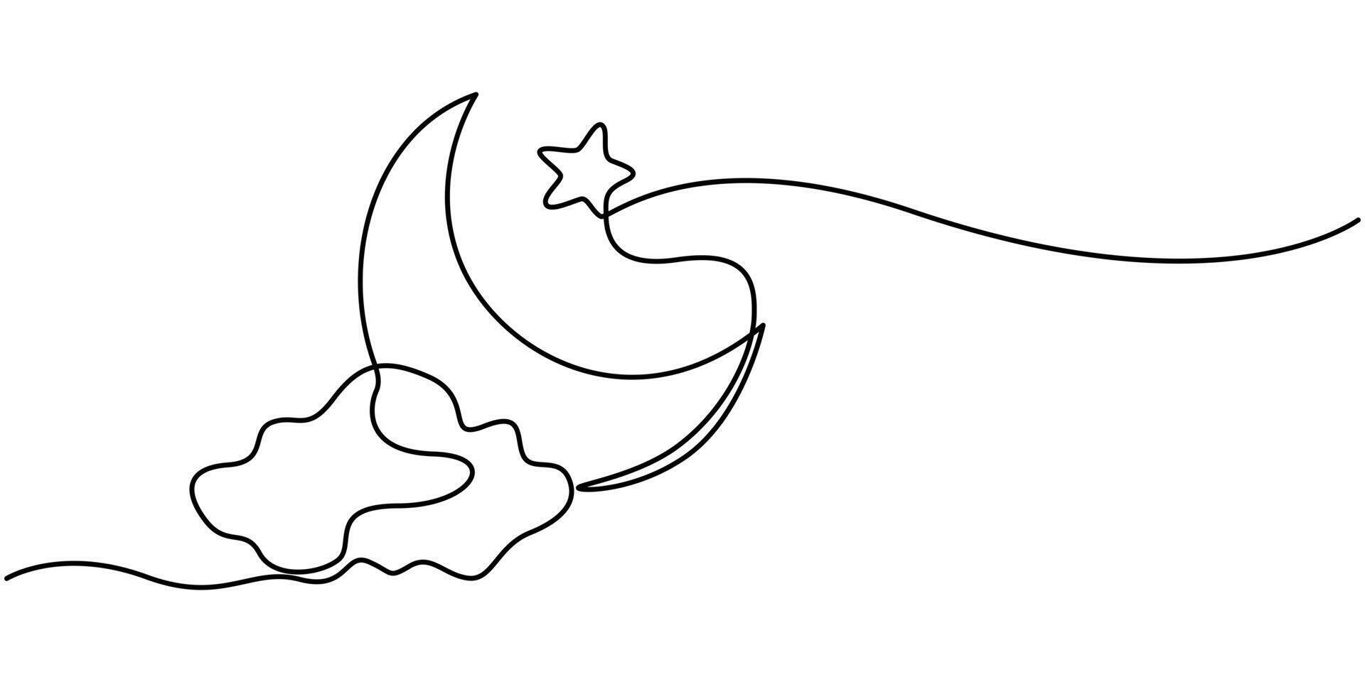 Moon continuous one line art drawing of white background vector