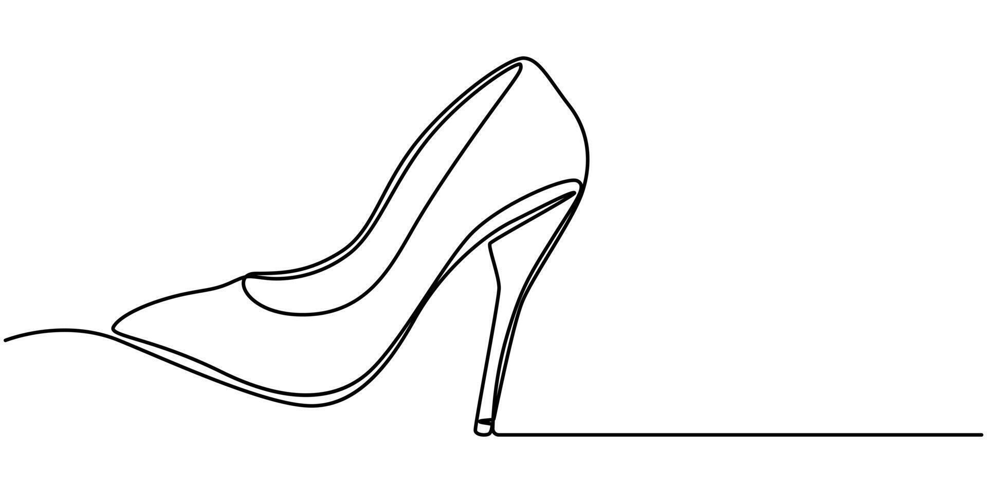 Continuous one line drawing of high heels Woman fashion shoes in simple linear style illustration vector