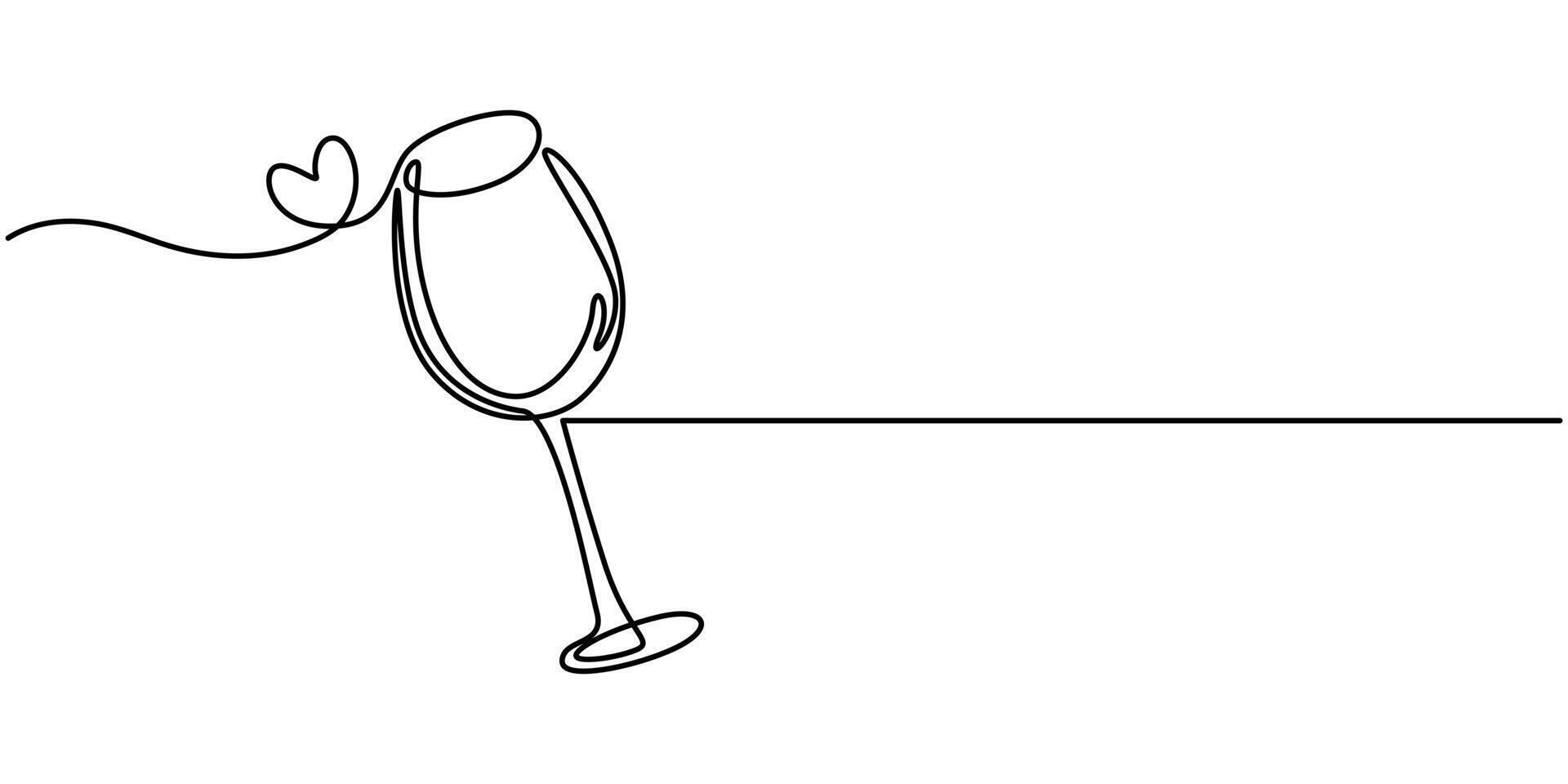 Wine Glass Continuous One Line Draw Minimalistic Monoline Wineglass Alcohol Drink Holiday Drawing vector