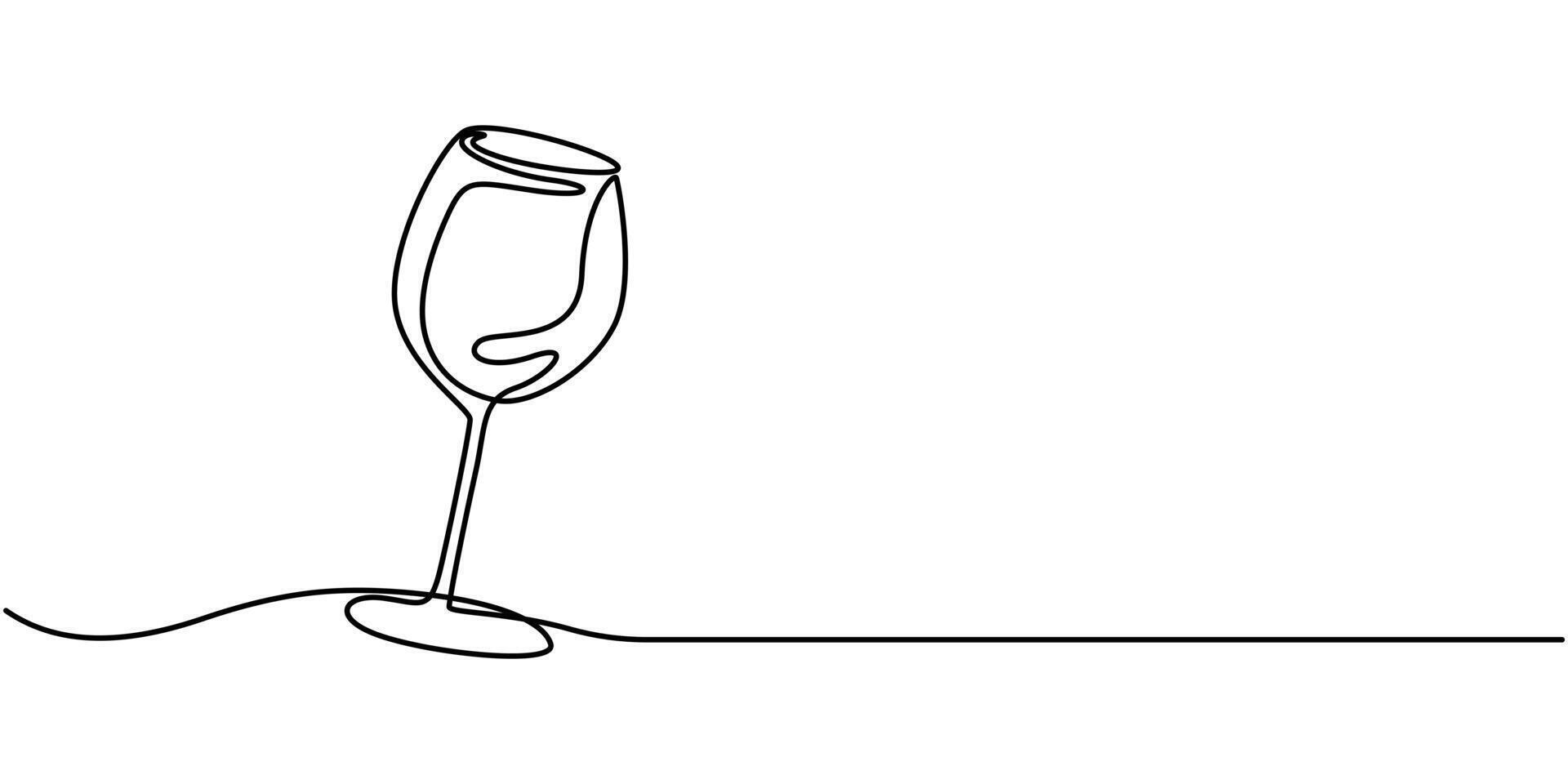 wine glass continuous one line drawing style minimalist illustration vector