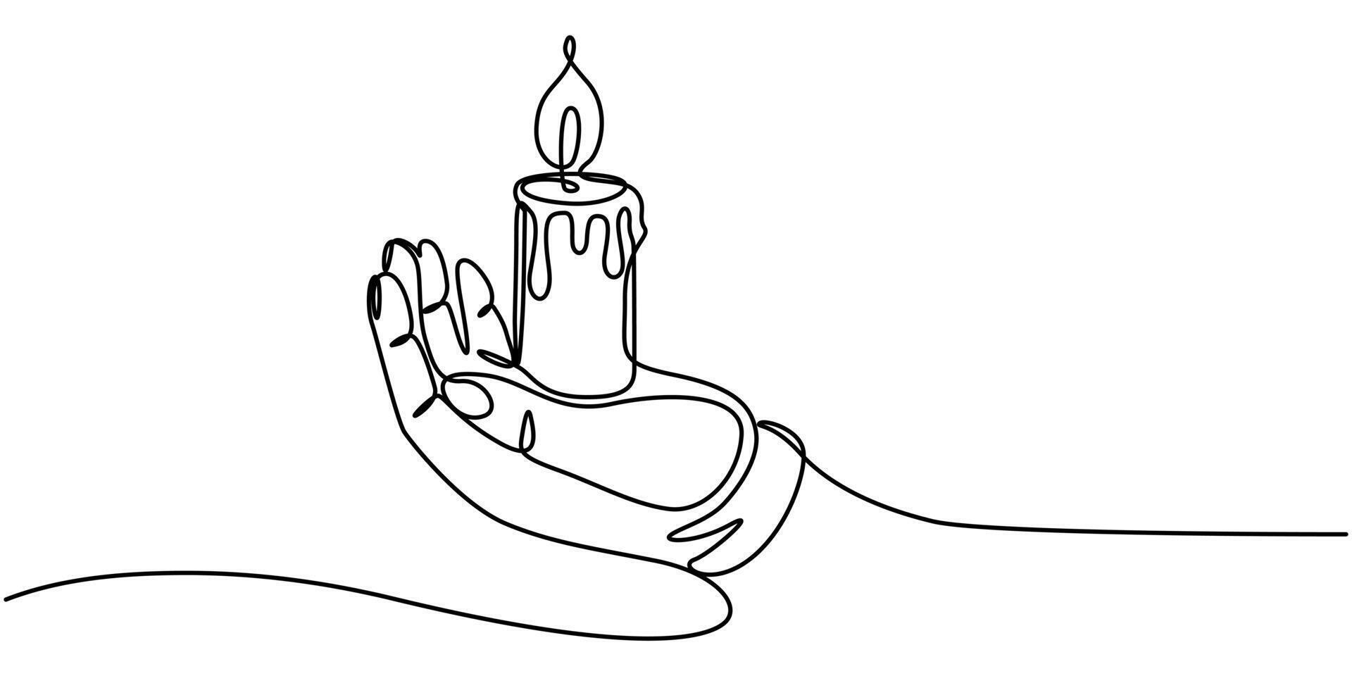 continuous One line single drawing art Hand Holding candle vector