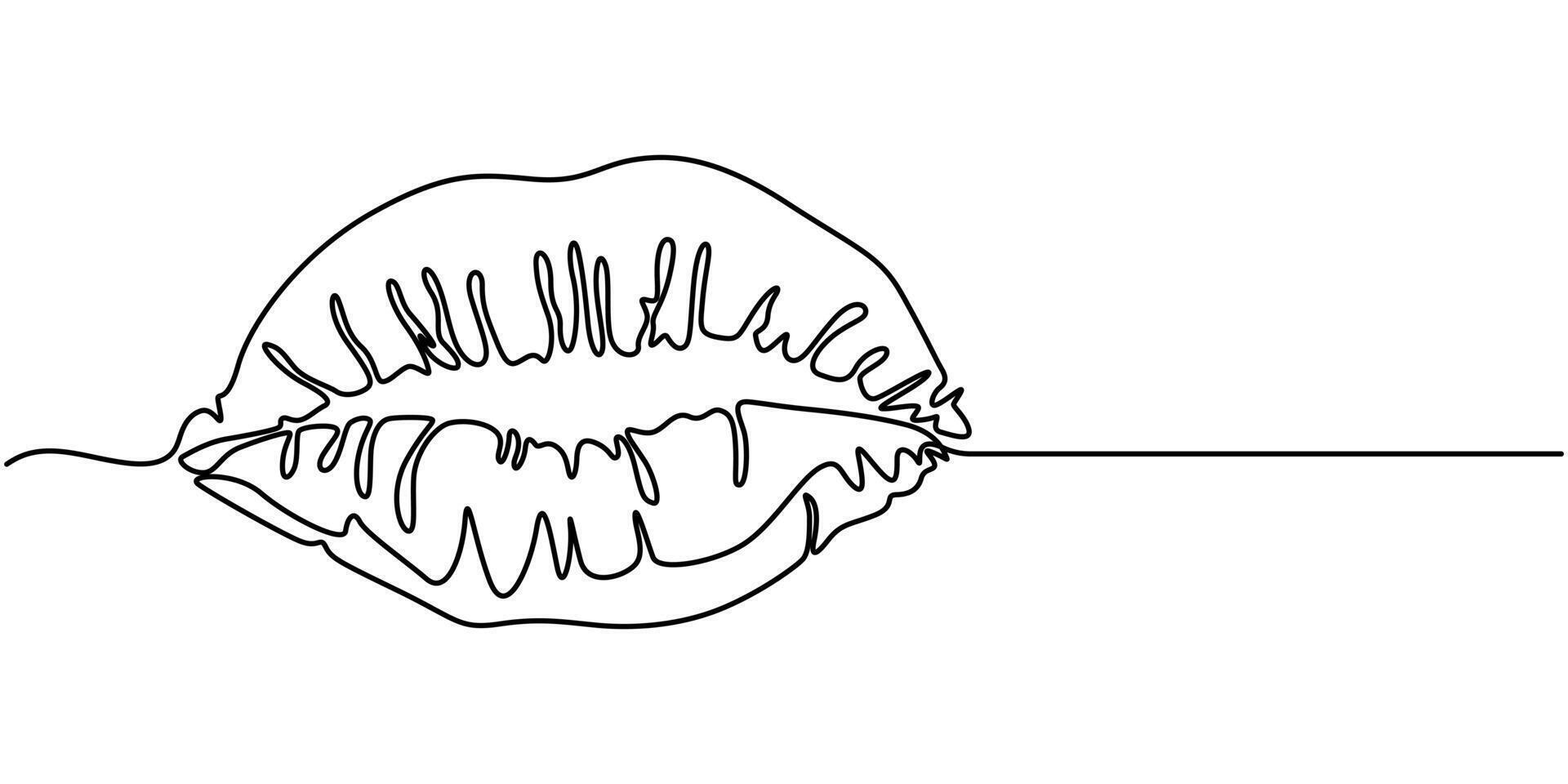 Woman Lips Continuous One Line Drawing Art Illustration On White Background vector