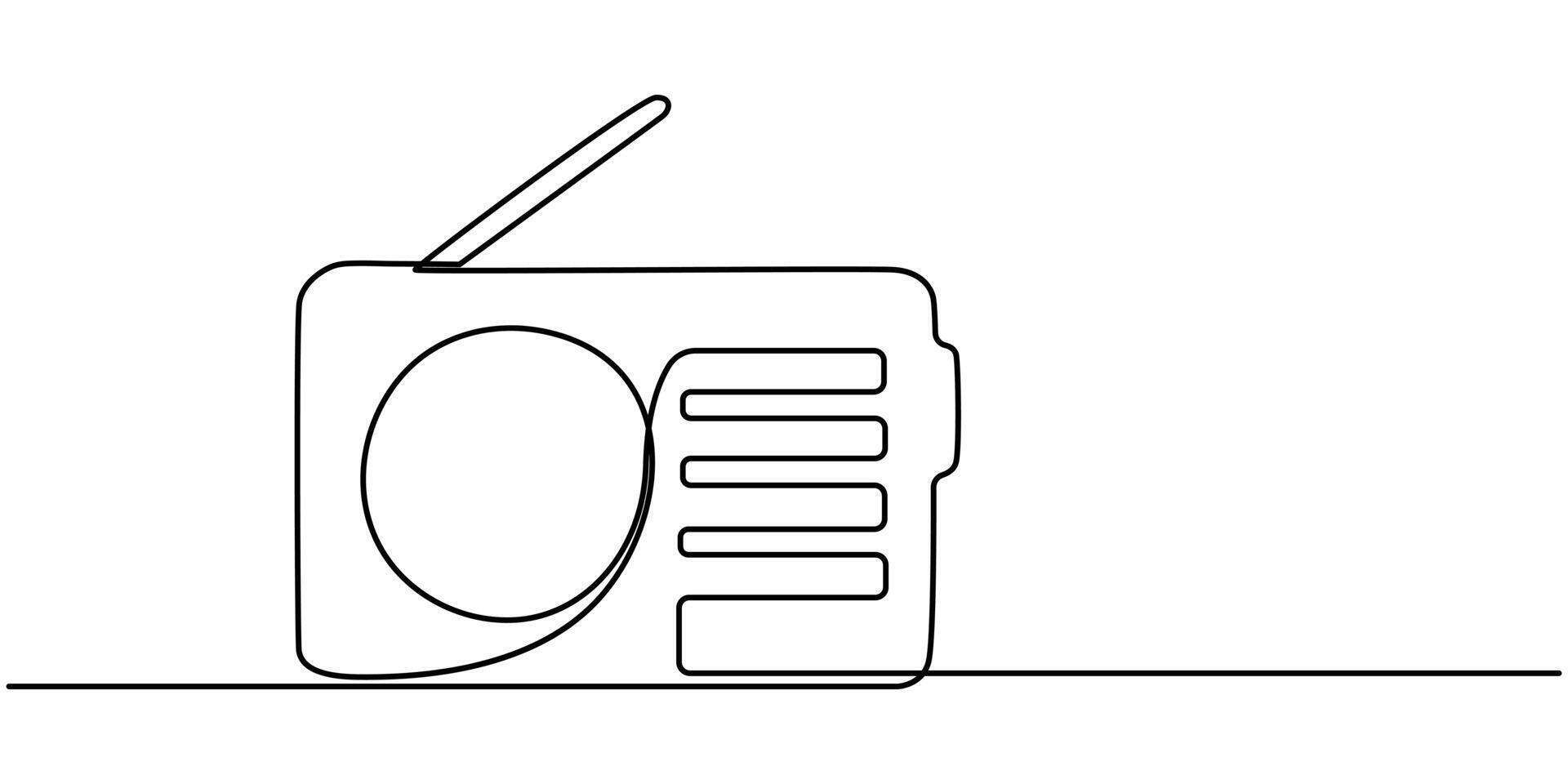 Portable radio player tape recorder one line art continuous line drawing of receiver vector