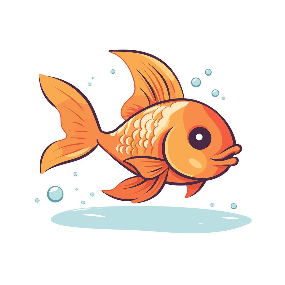 Colorful goldfish swimming gracefully in a serene aquatic environment with bubbles vector