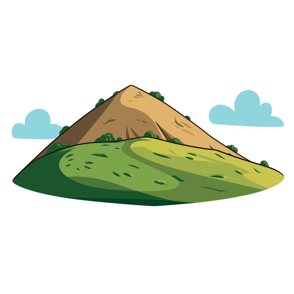 art depicting a hill with green grass and bushes under a blue sky with clouds vector