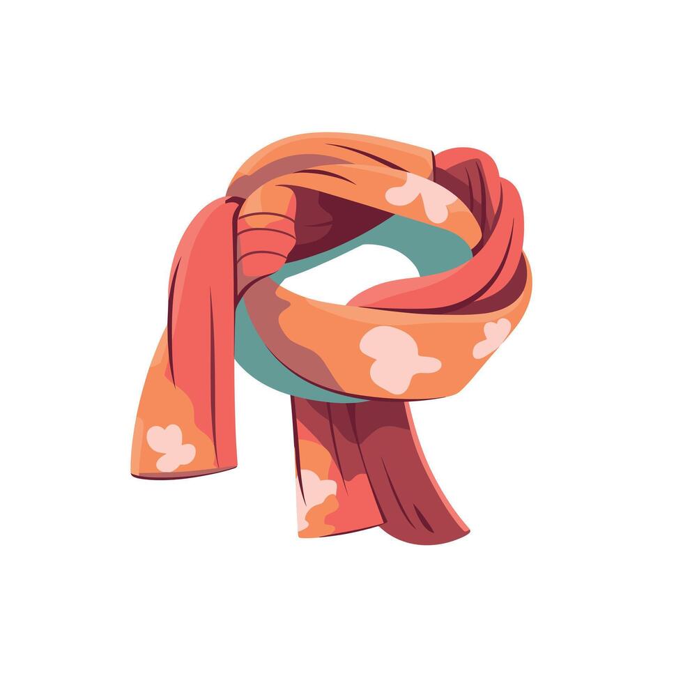 Vibrant floral scarf in a creative knot showcasing bold colors and playful design vector
