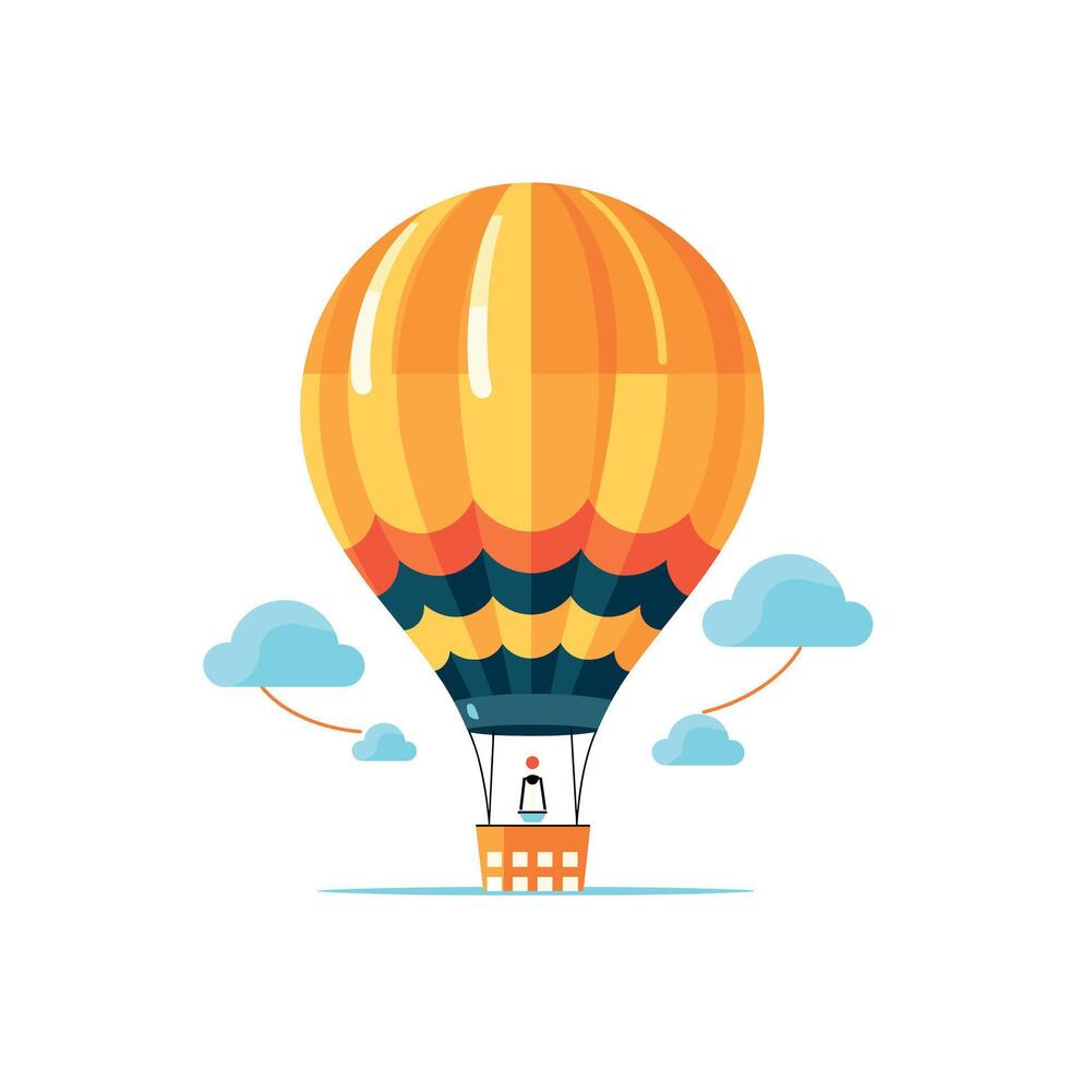 Bright hot air balloon in clear sky with clouds and scenic view below vector