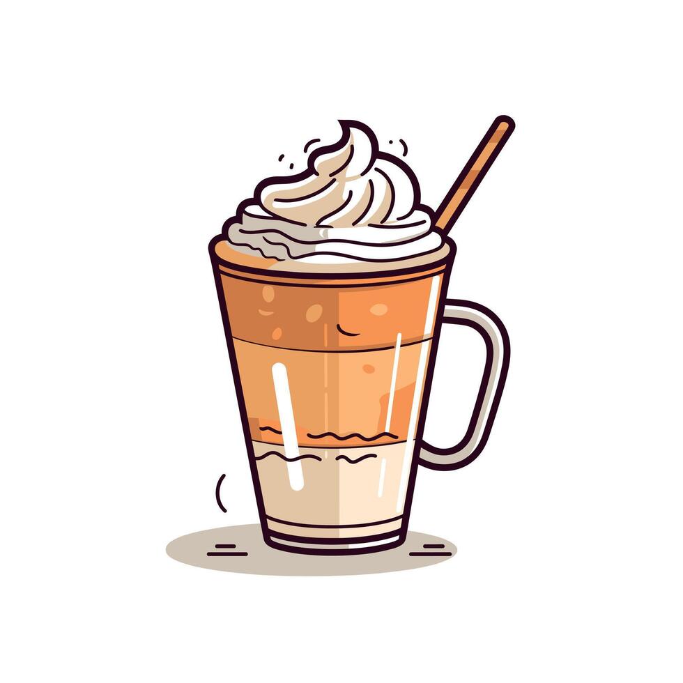 Delicious creamy coffee beverage in a clear glass with whipped topping and a straw vector