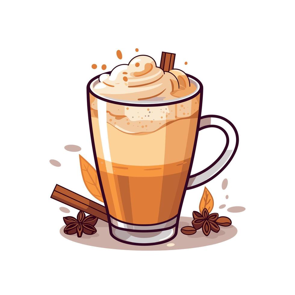 a cup of coffee with whipped cream and cinnamon vector