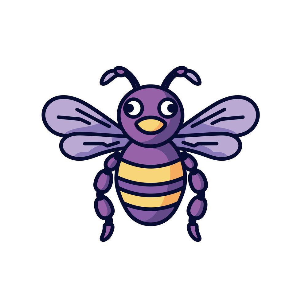 Colorful cartoon bee with detailed wings and bright stripes vector
