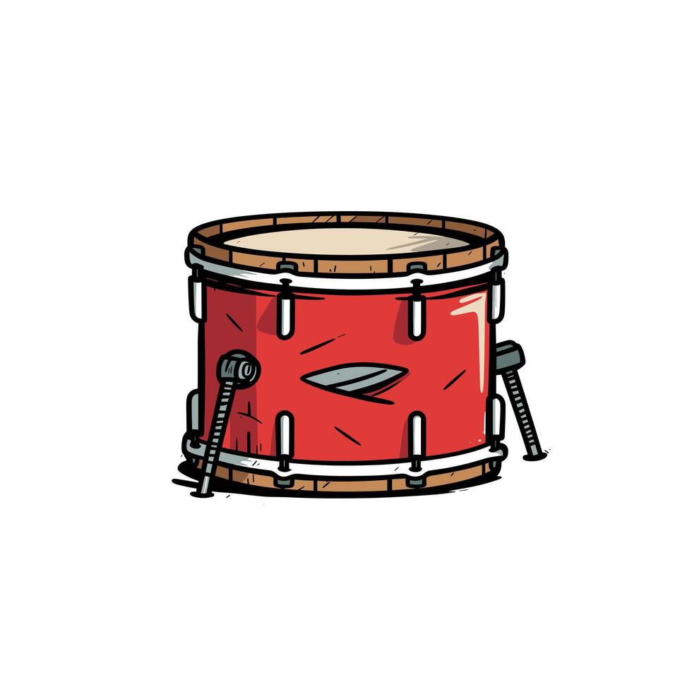 Bright red drum with wooden features and shiny hardware on a plain background vector