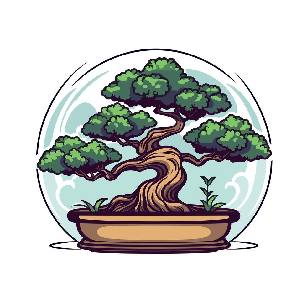 Beautiful bonsai tree in decorative pot with artistic design vector
