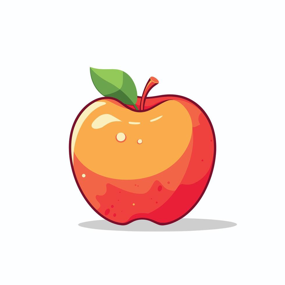 Bright and colorful design of a shiny red apple with a green leaf on a light background vector