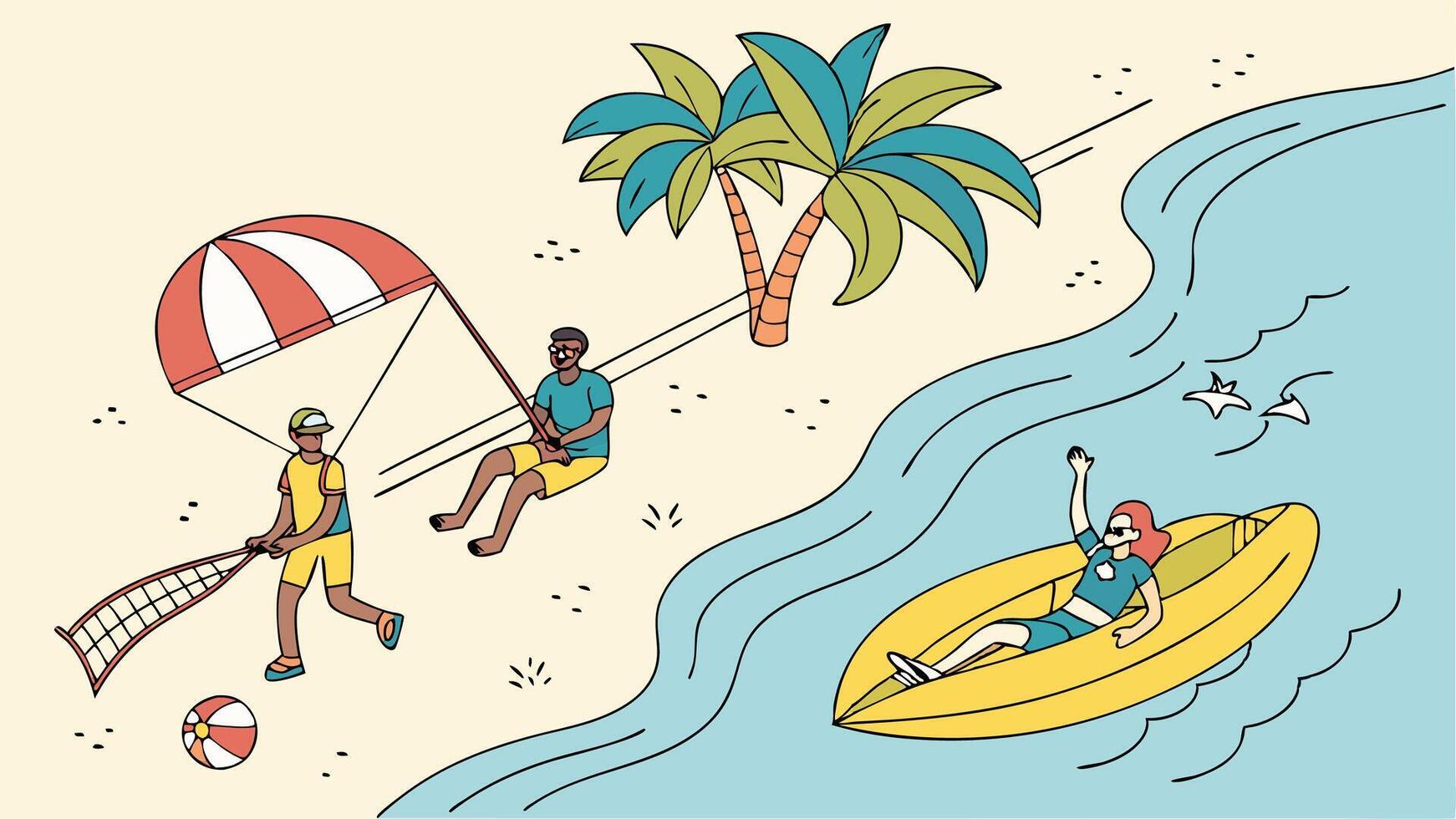 People activity relaxing on the beach vector