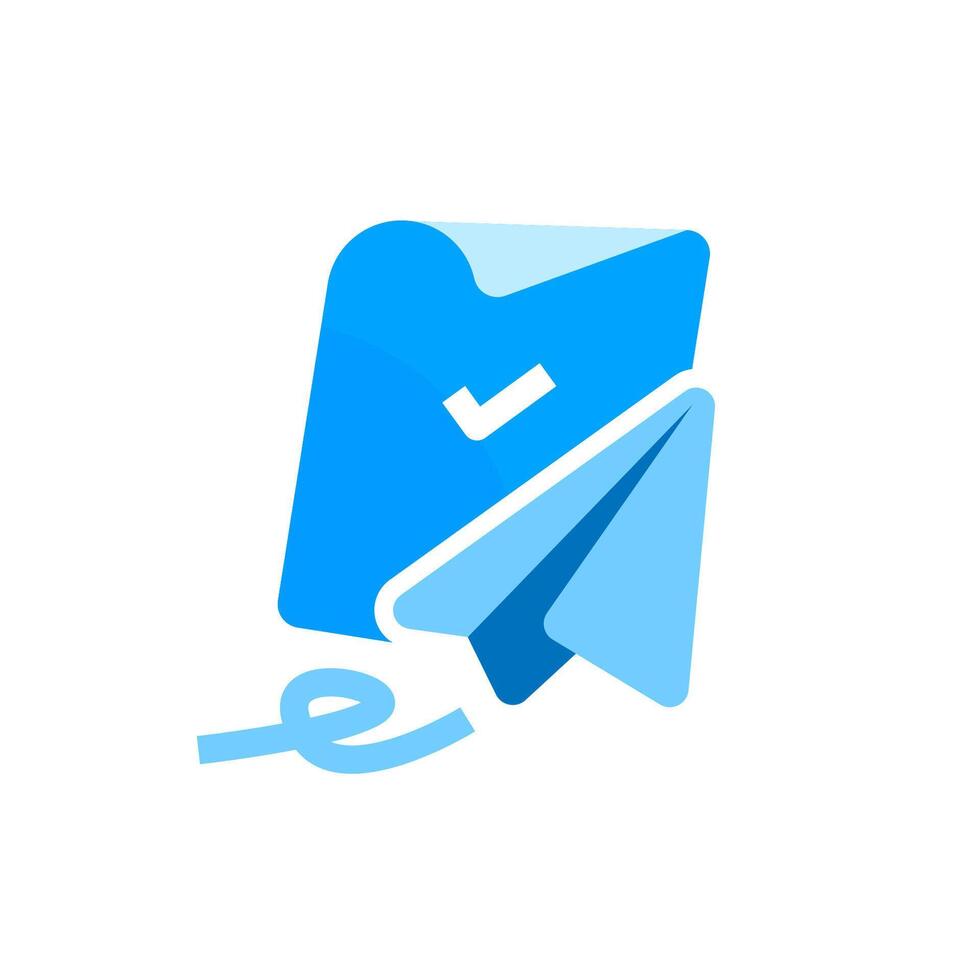 Flat illustration of paper sheet with check mark and paper plane. successful data, document, or file submission. for web applications, mobile apps, presentations, or any digital communication visuals vector