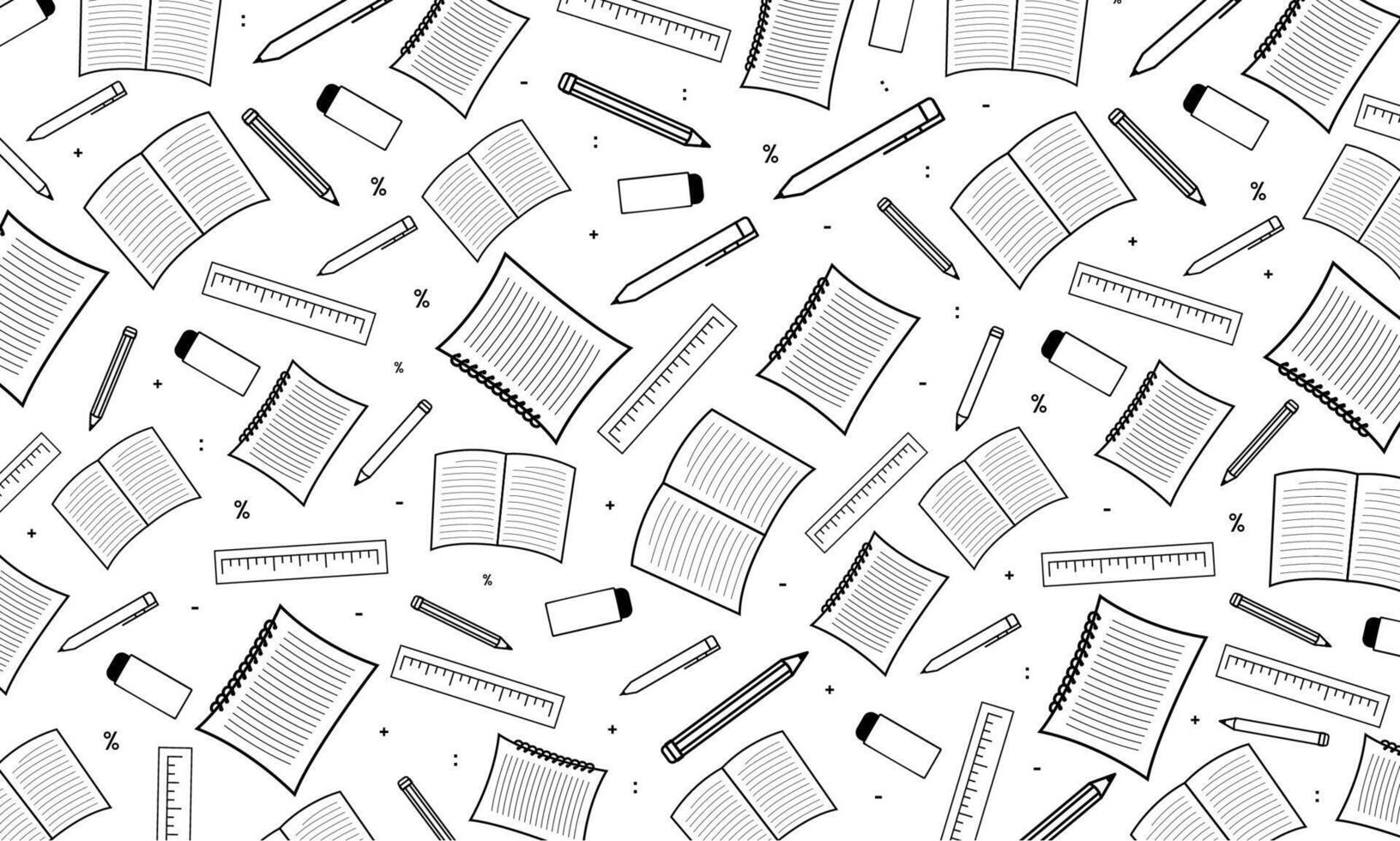 A black and white pattern with books and pens vector