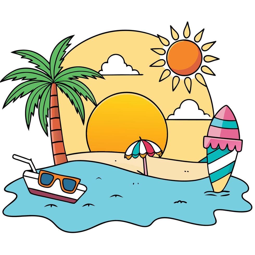 Summer Vacation Travel Cartoon Illustration. vector
