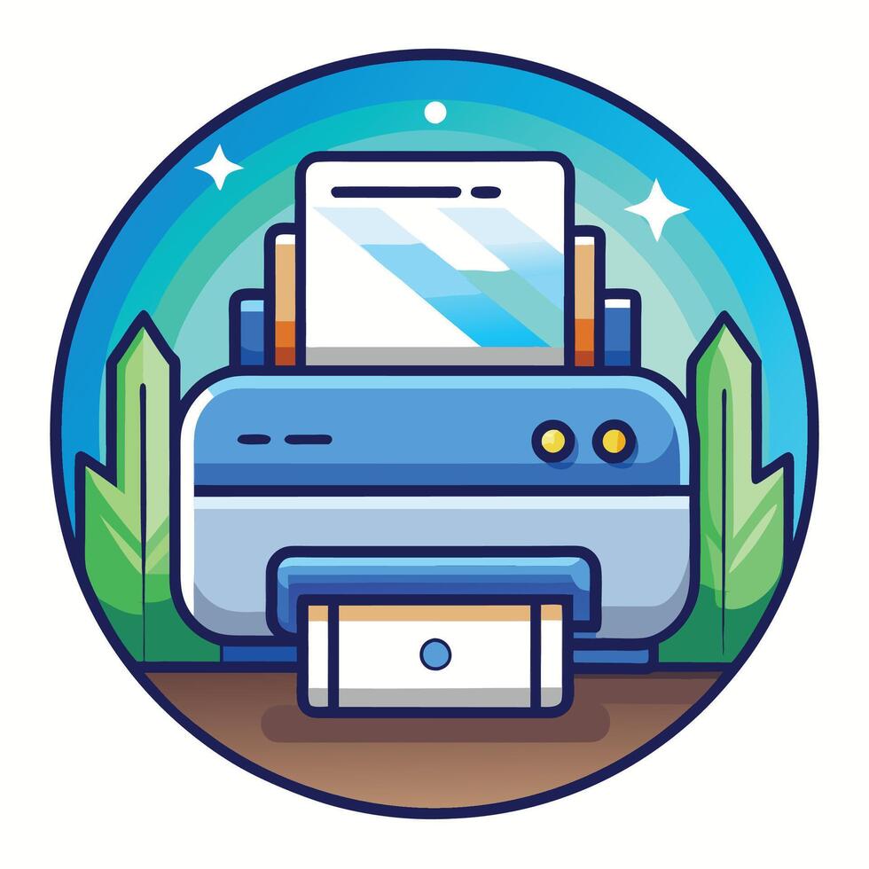 Flat Style Cute Printer Art Illustration Design vector
