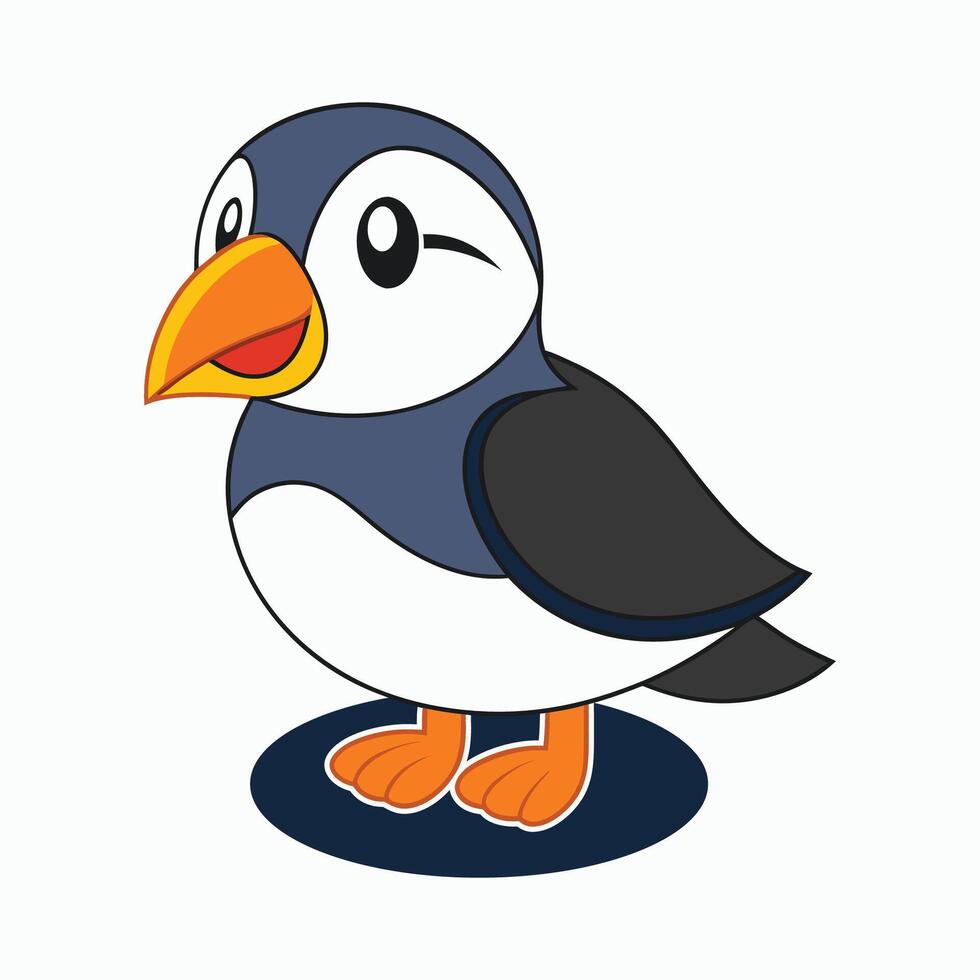 Hand Drawn Puffin Bird Cartoon. vector