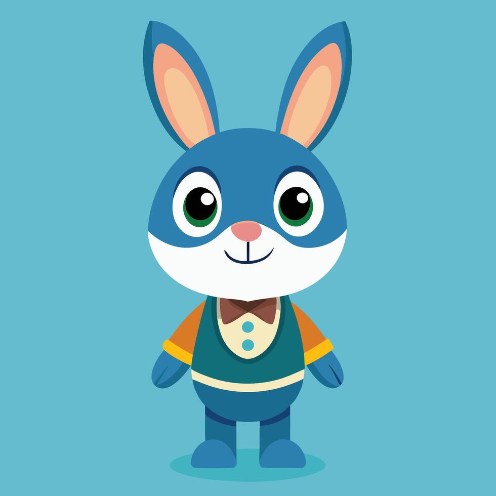A cartoon rabbit in a blue and green outfit illustration design vector