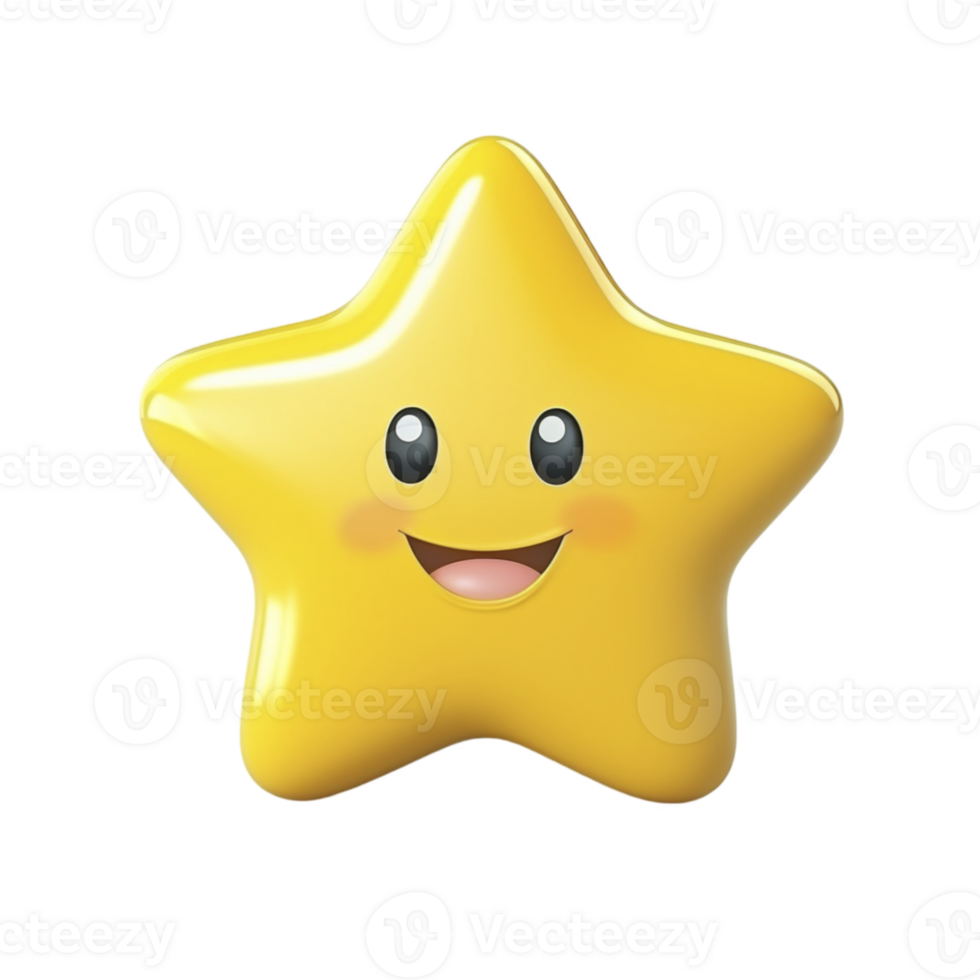 Yellow cute kawaii star icon isolated on transparent background png
