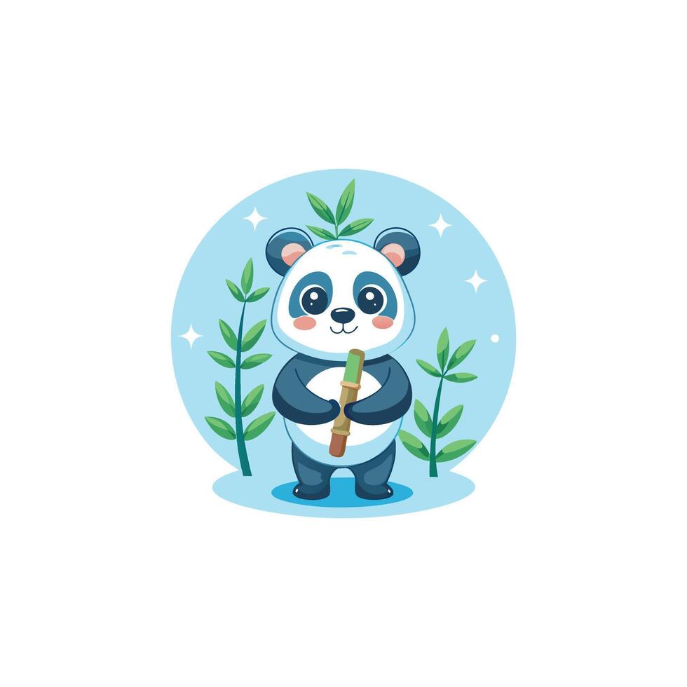Cute Panda With Bamboo vector