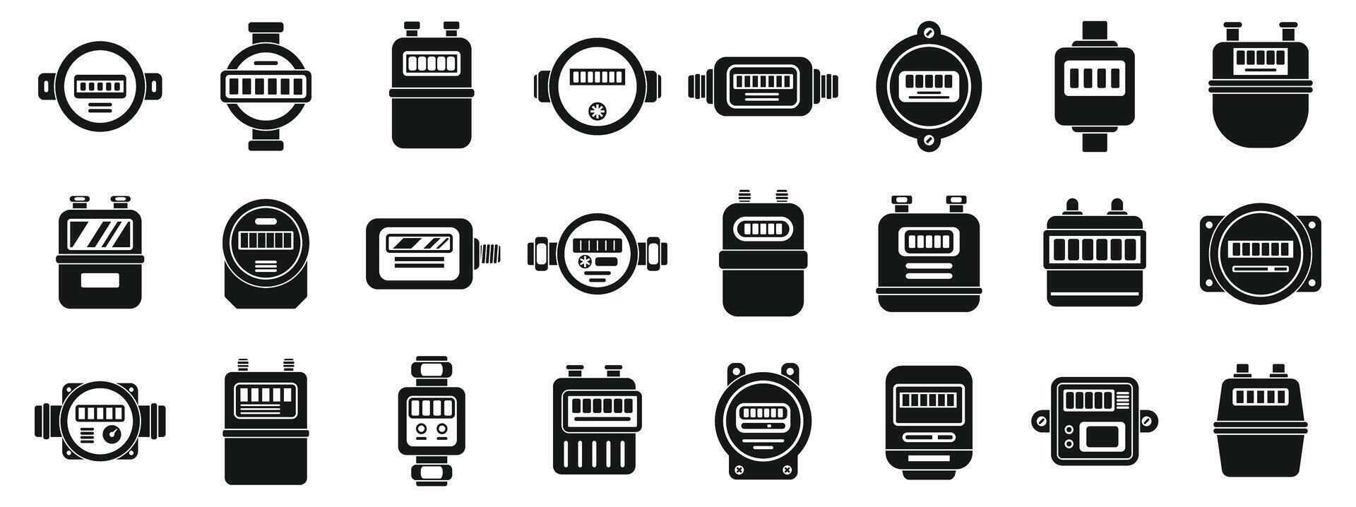 Household meters icons set. Gas meter icons set measuring device showing consumption level vector