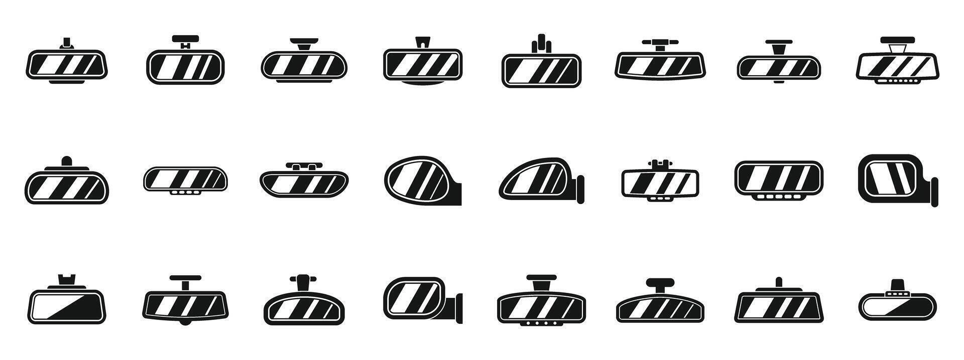 Rearview mirror icons set. Car rearview mirror icons showing various perspectives and mounting styles vector