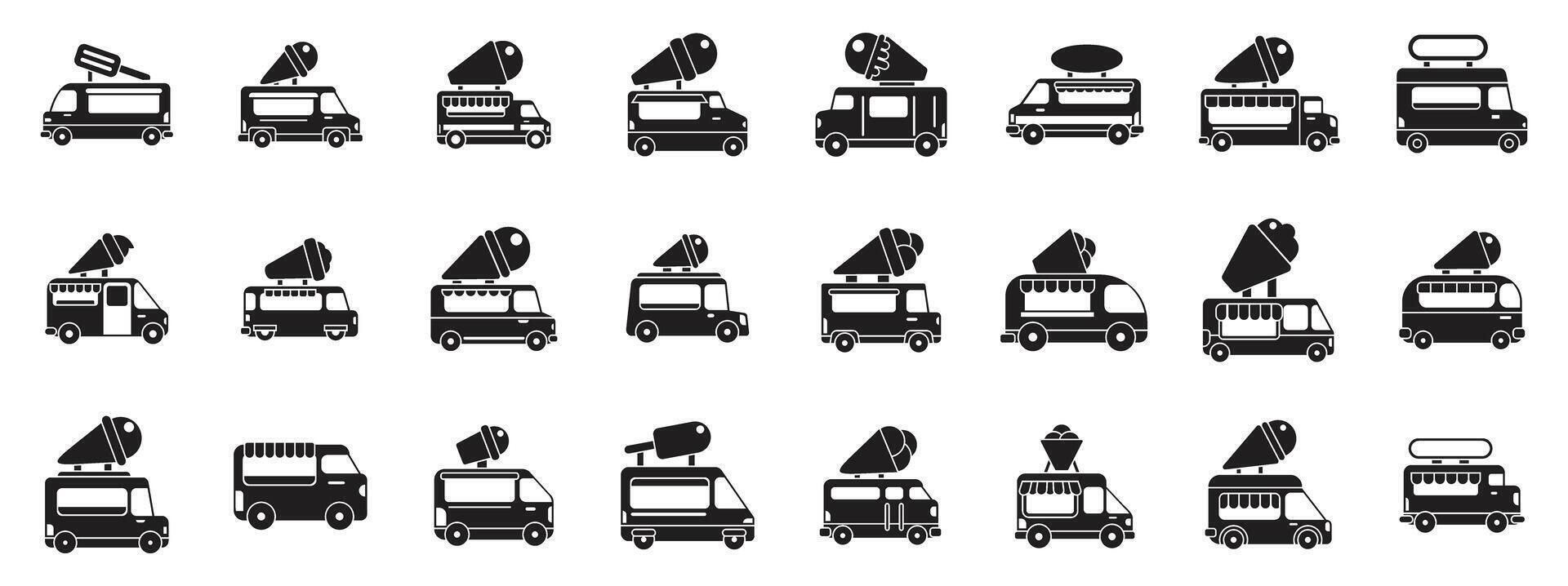 Ice cream truck icons set. Ice cream trucks serving refreshing treats on a summer day vector