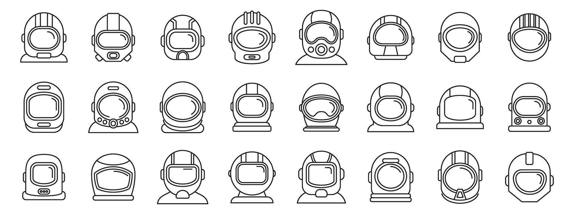 Cosmonaut helmet icons set. Astronaut helmet icons showing space exploration and future technology vector