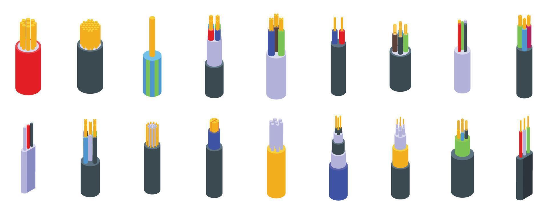 Electrical wire conductors icons set. Electrical wire and cable representing power and data transmission vector