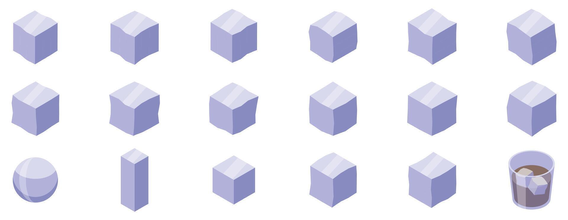 Ice cube cocktail icons set. Ice cubes rotating animation sequence with final glass of iced coffee vector