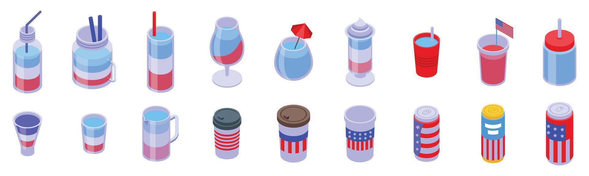 4th july drink icons set. American themed drinks showing patriotism and refreshment for independence day vector