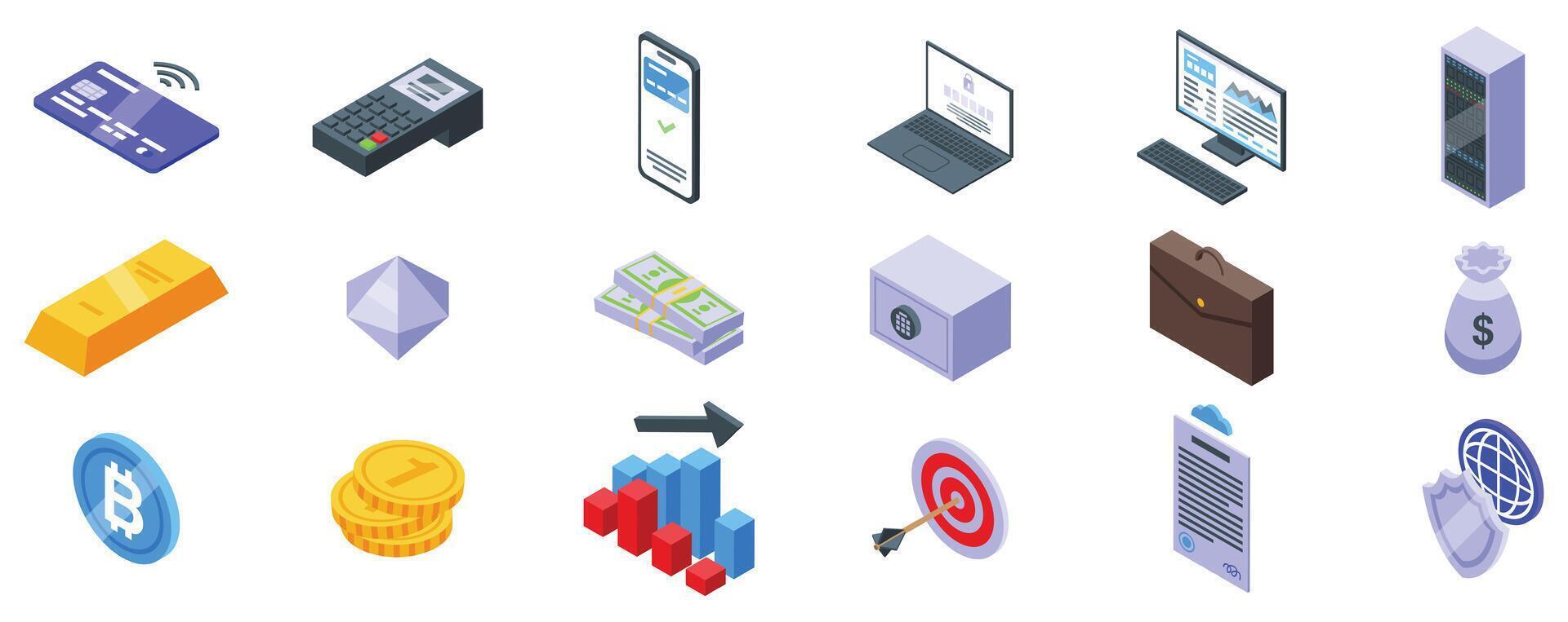 Global payment solutions icons set. Finance management icons showing investment, banking and fintech vector