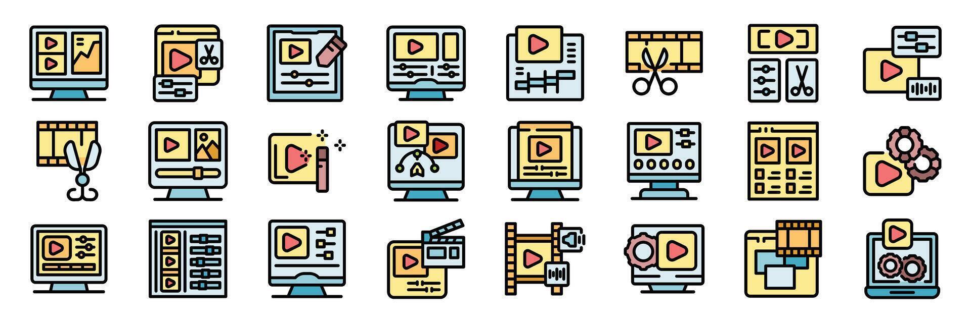 editing software and production tools icons set representing post production process vector